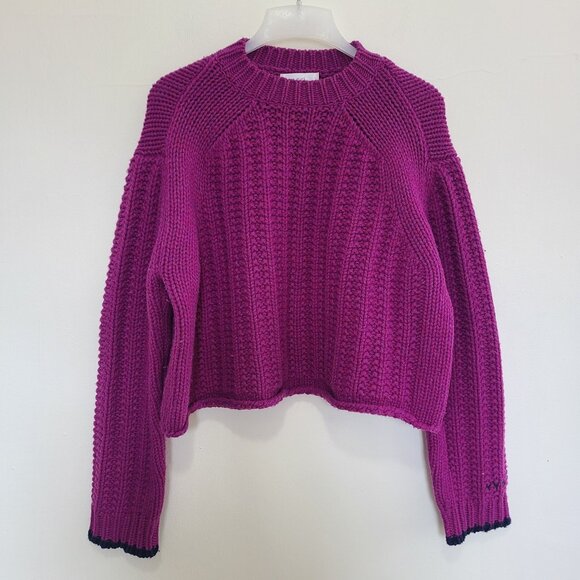 Victoria Beckham VVB Sz L Alpine Wool Cable Knit Sweater Raspberry Purple - Picture 1 of 9
